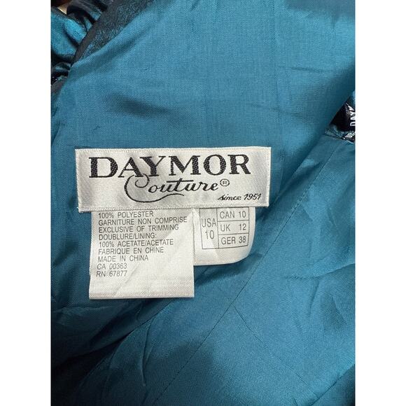 Daymor Couture Size 10 Ruffle Teal Metallic Gown Off The Shoulder Long Formal - Picture 7 of 10